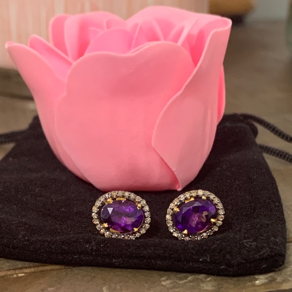 1/2 cttw Chocolate Diamond Amethyst Earrings - Picture 10 of 11